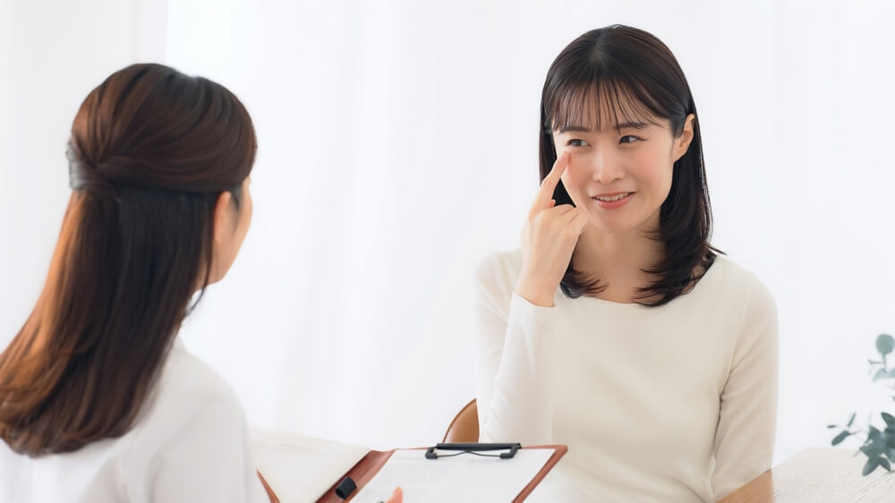 Middle-aged woman with a concern for facial wrinkles